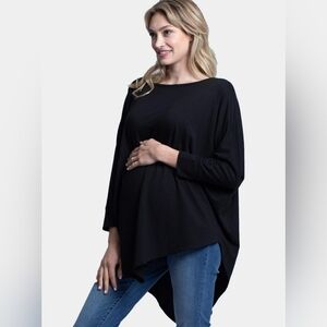 Angel Maternity Loose Fit Oversize Tee Tunic Top Nursing Breastfeeding Black S M